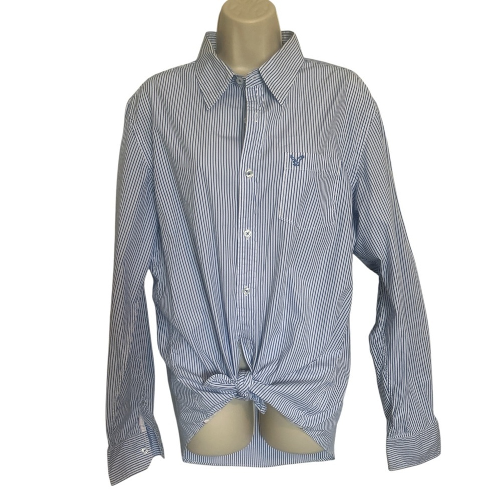 American Eagle Outfitters Blue and White Striped Shirt